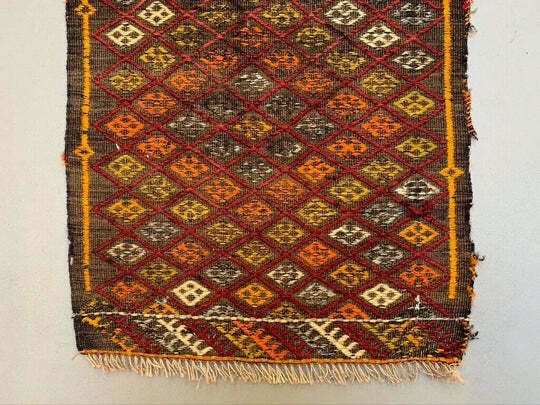Vintage Turkish Mini Kilim 99x52 Cm Wool Small Kelim Runner, Shabby Chic photo Textiles