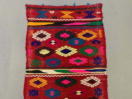 Vintage Turkish Mini Kilim 87x50 Cm Wool Small Kelim Runner, Shabby Chic photo 145.0