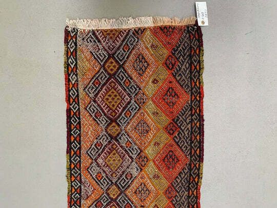 Vintage Turkish Mini Kilim 104x51 Cm Wool Small Kelim Runner, Shabby Chic photo Textiles