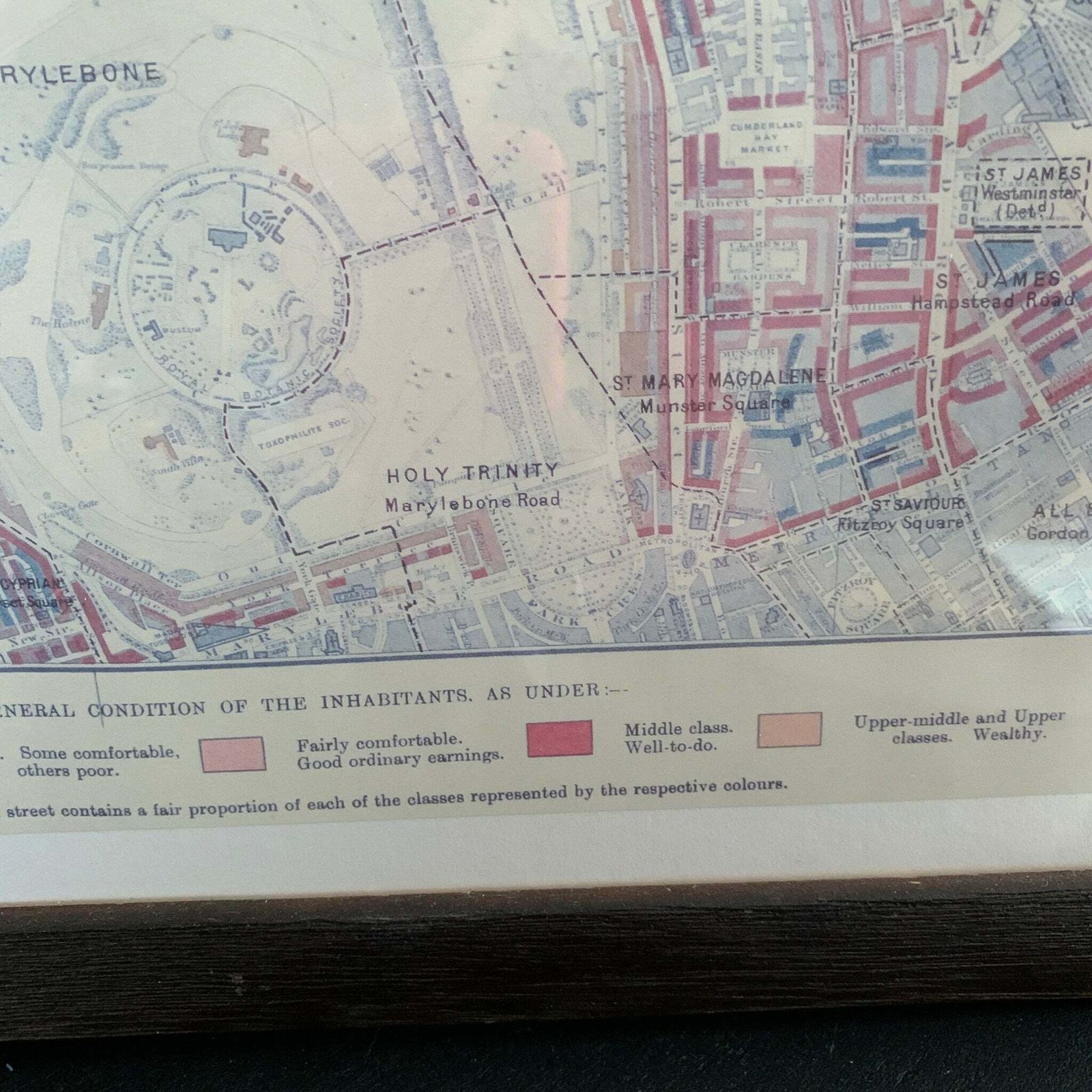 Framed Map Descriptive Of London Poverty North Western District 1898 9 Reproduction photo Art
