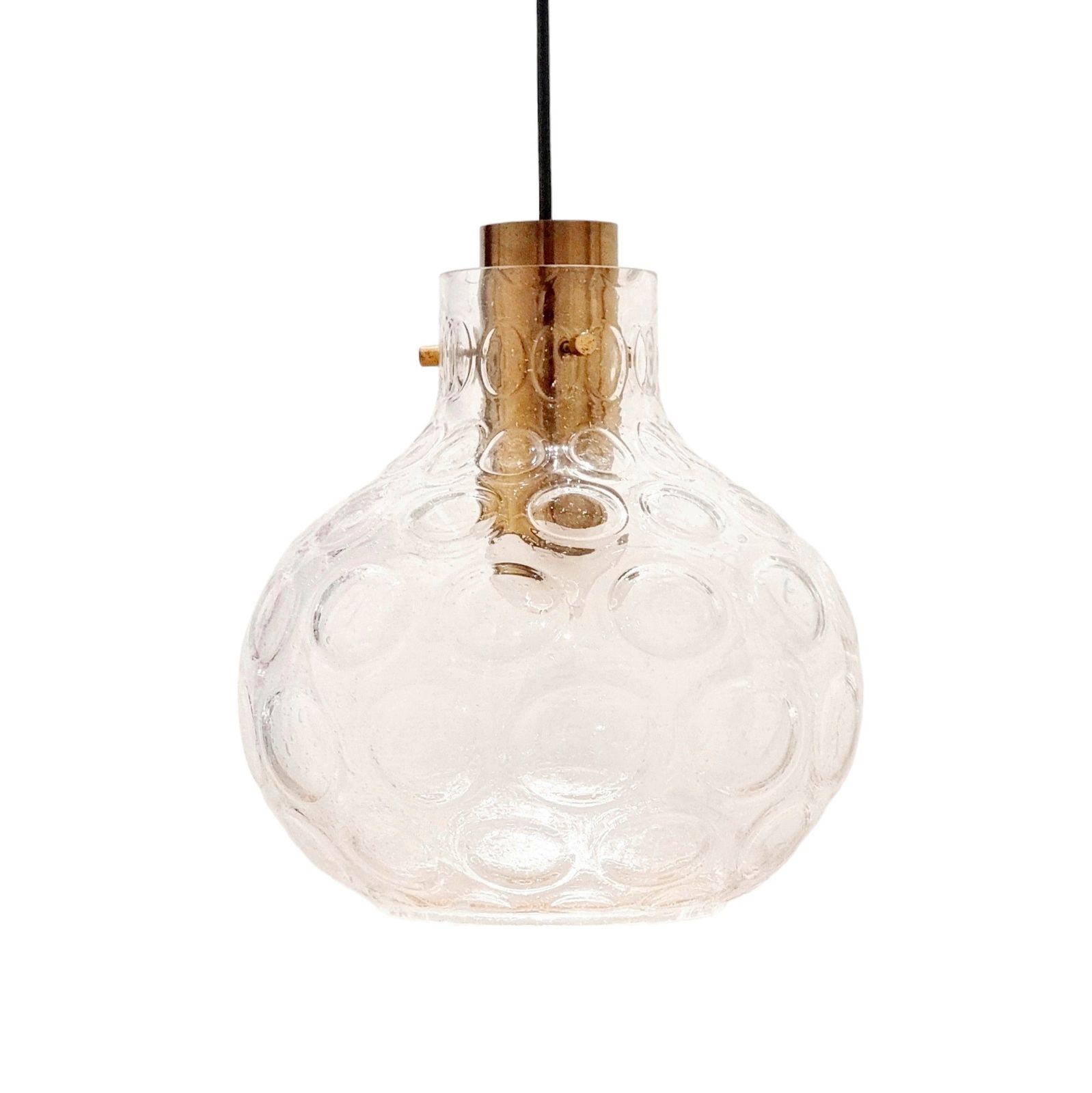Mid Century Bubble Glass & Brass Pendant By Helena Tynell For Limburg, Germany, 1960s