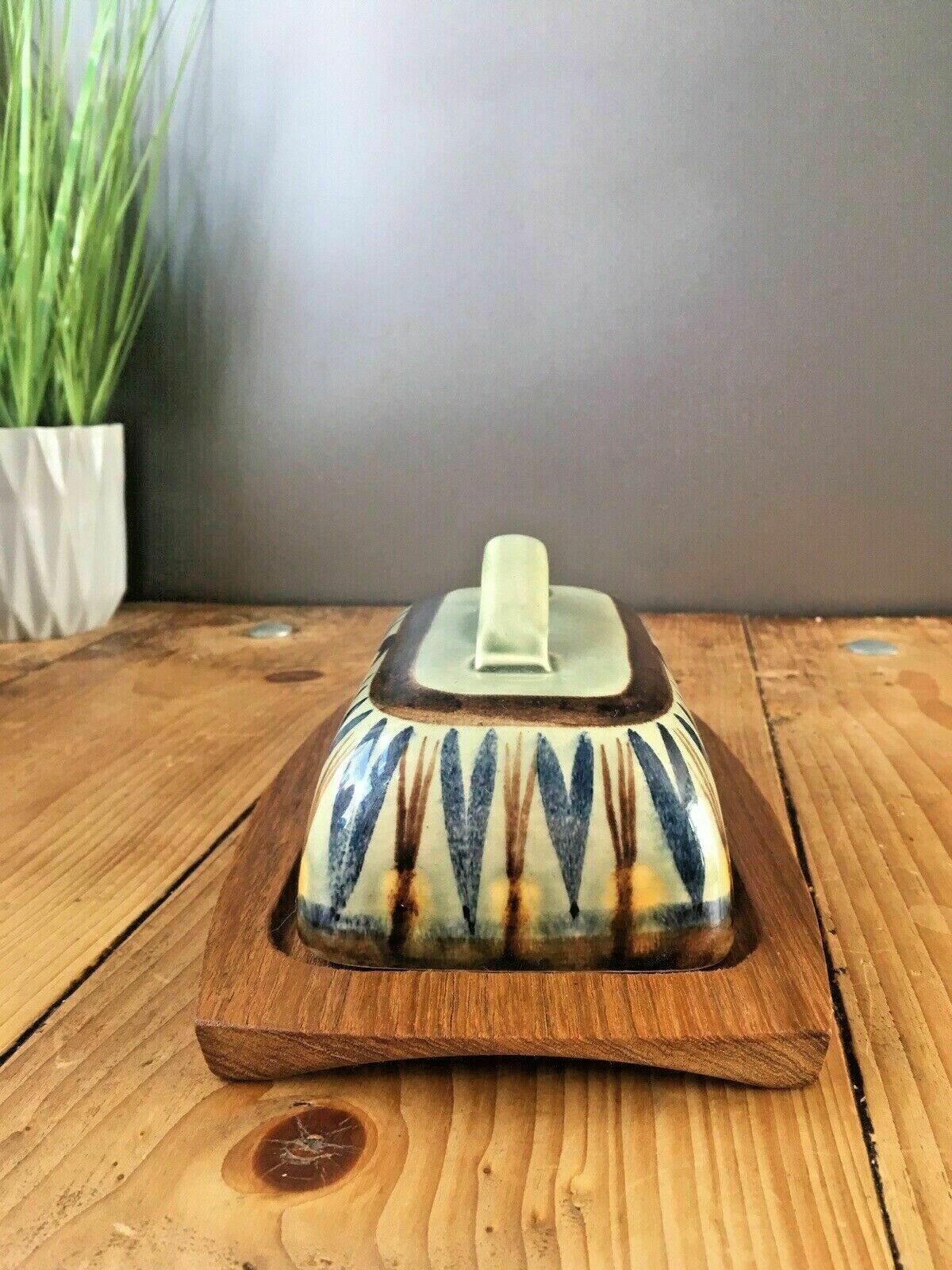Mid Century 60s Scandinavian Studio Faience Pottery Cheese Butter Dish Lid Cover photo Home Decor