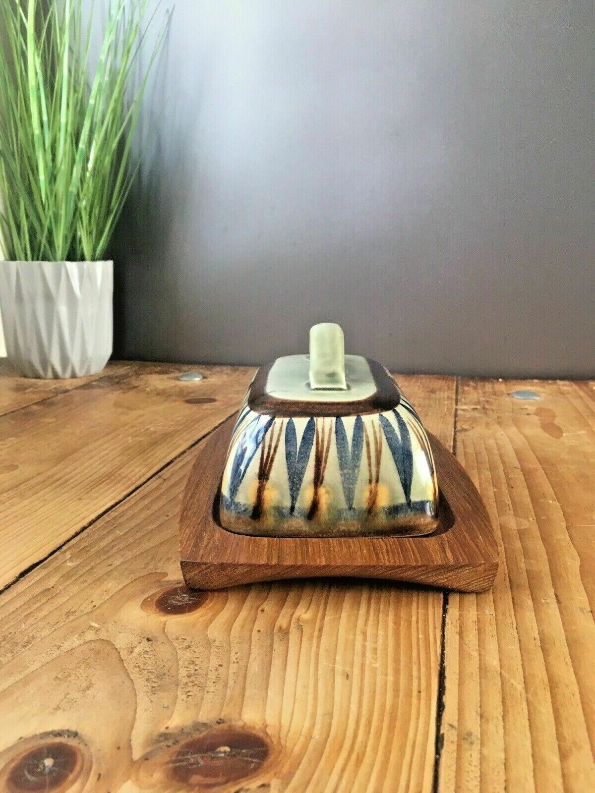 Mid Century 60s Scandinavian Studio Faience Pottery Cheese Butter Dish Lid Cover photo vinterior