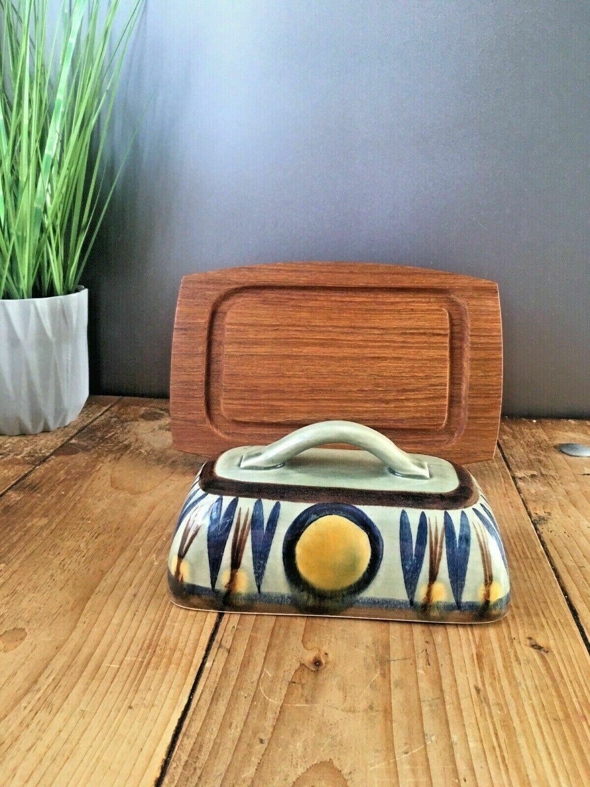 Mid Century 60s Scandinavian Studio Faience Pottery Cheese Butter Dish Lid Cover photo buy
