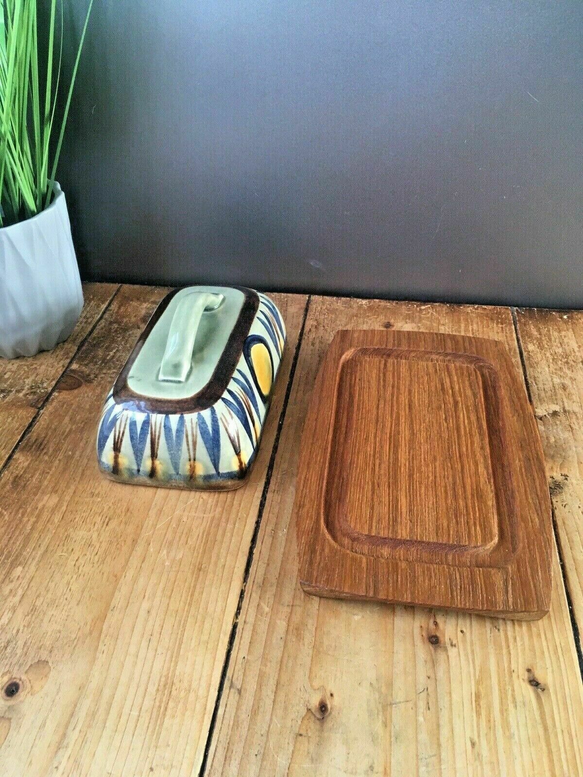 Mid Century 60s Scandinavian Studio Faience Pottery Cheese Butter Dish Lid Cover photo vintage