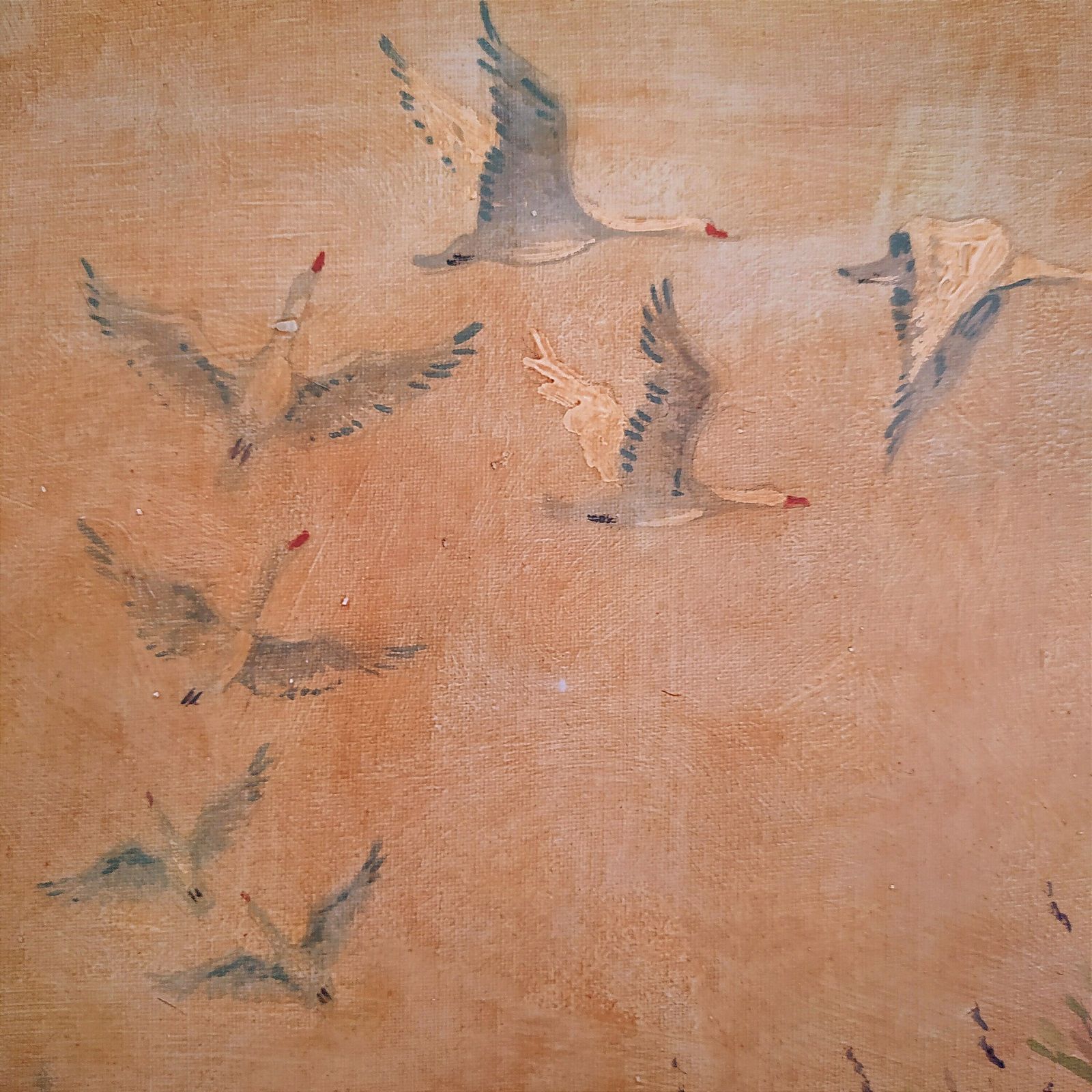 photo furniture Mid Century "Storks In Flight" Oil Painting.