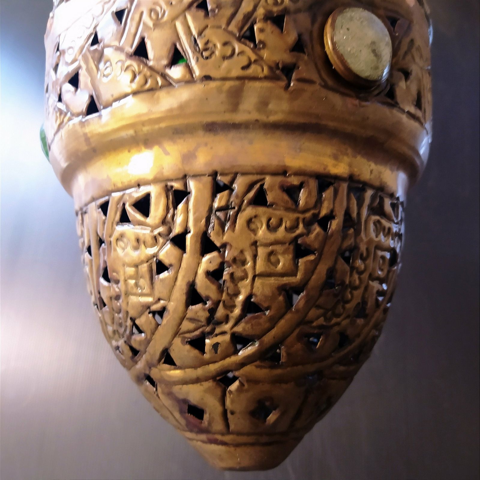 Antique Turkish Pierced Brass Pendant Light photo for sale