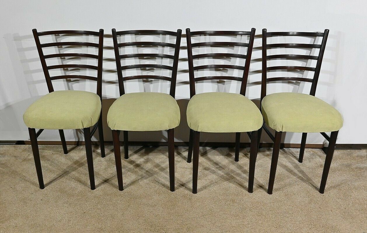 Suite Of 4 Scandinavian Chairs In Stained Wood – 1960