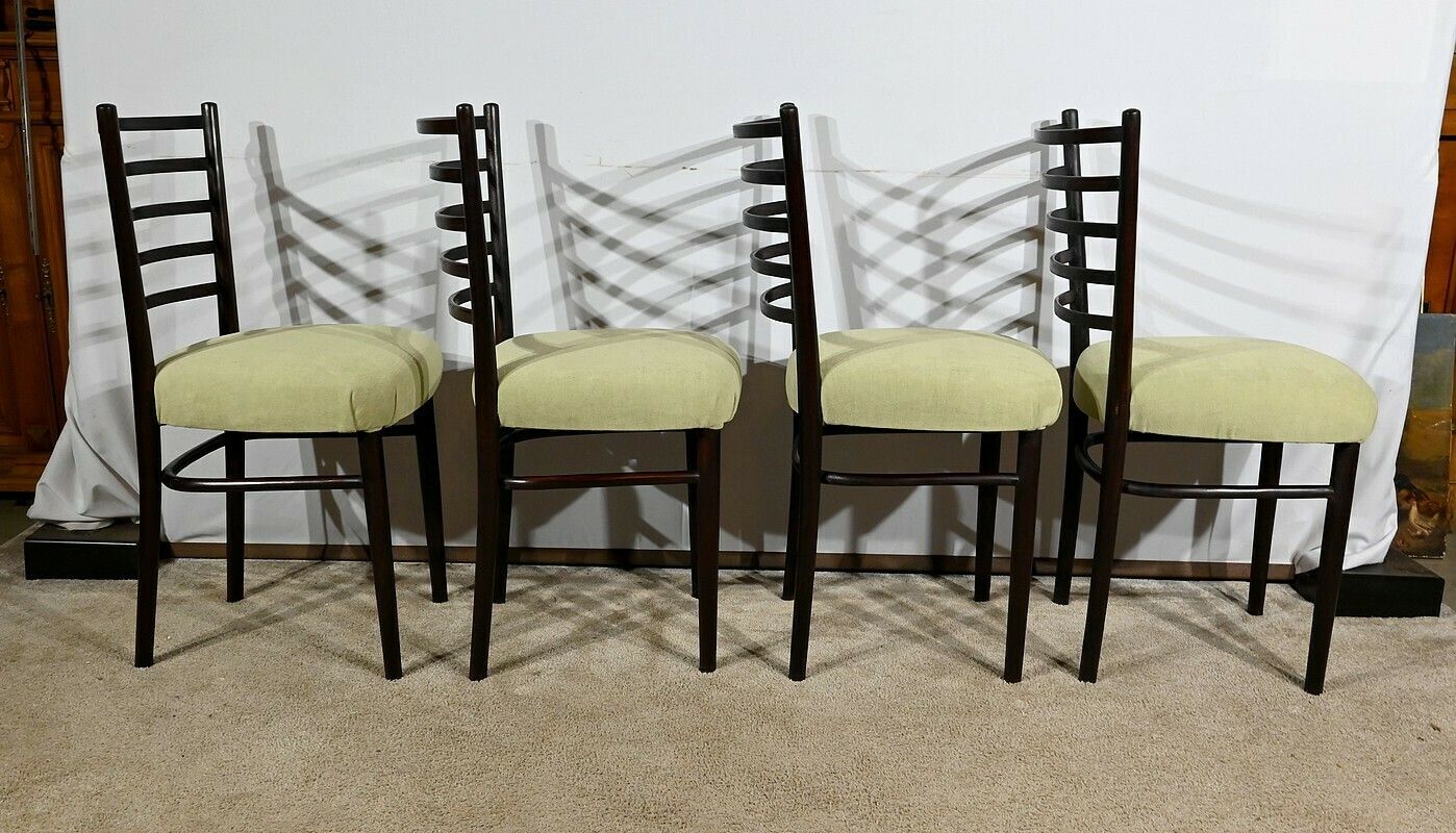 Suite Of 4 Scandinavian Chairs In Stained Wood – 1960 photo furniture