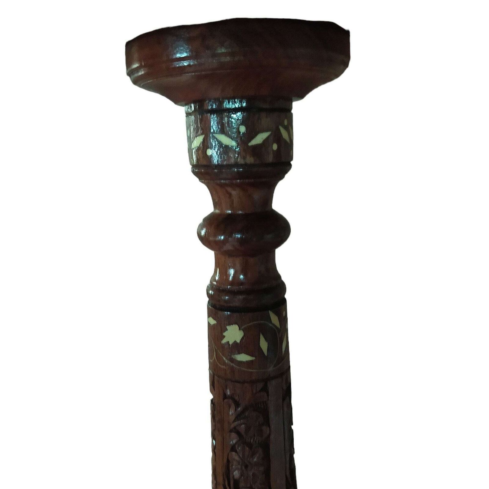 Vintage Turned Wood With Pearl Inlay Flower Stand. photo vinterior