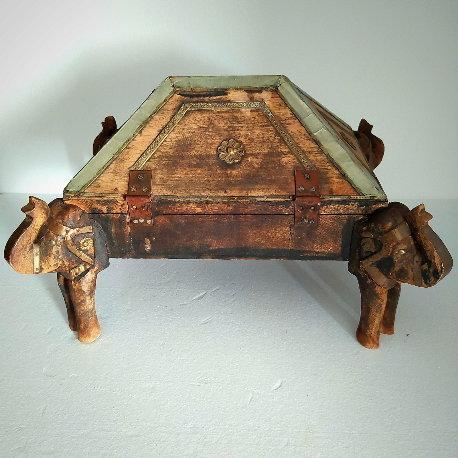 Vintage Carved Wood Jewelry Box,Made In India