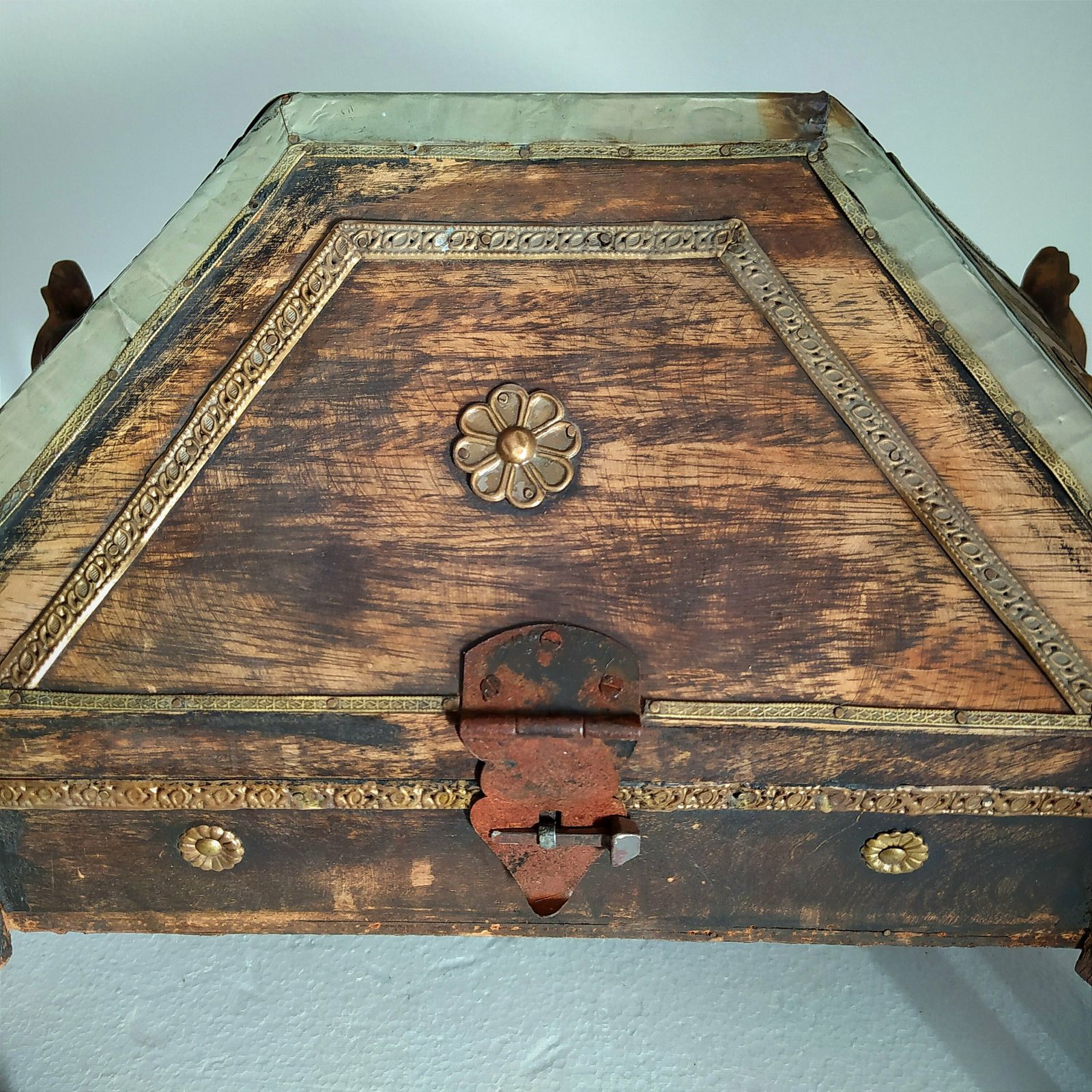 Vintage Carved Wood Jewelry Box,Made In India photo 469.0