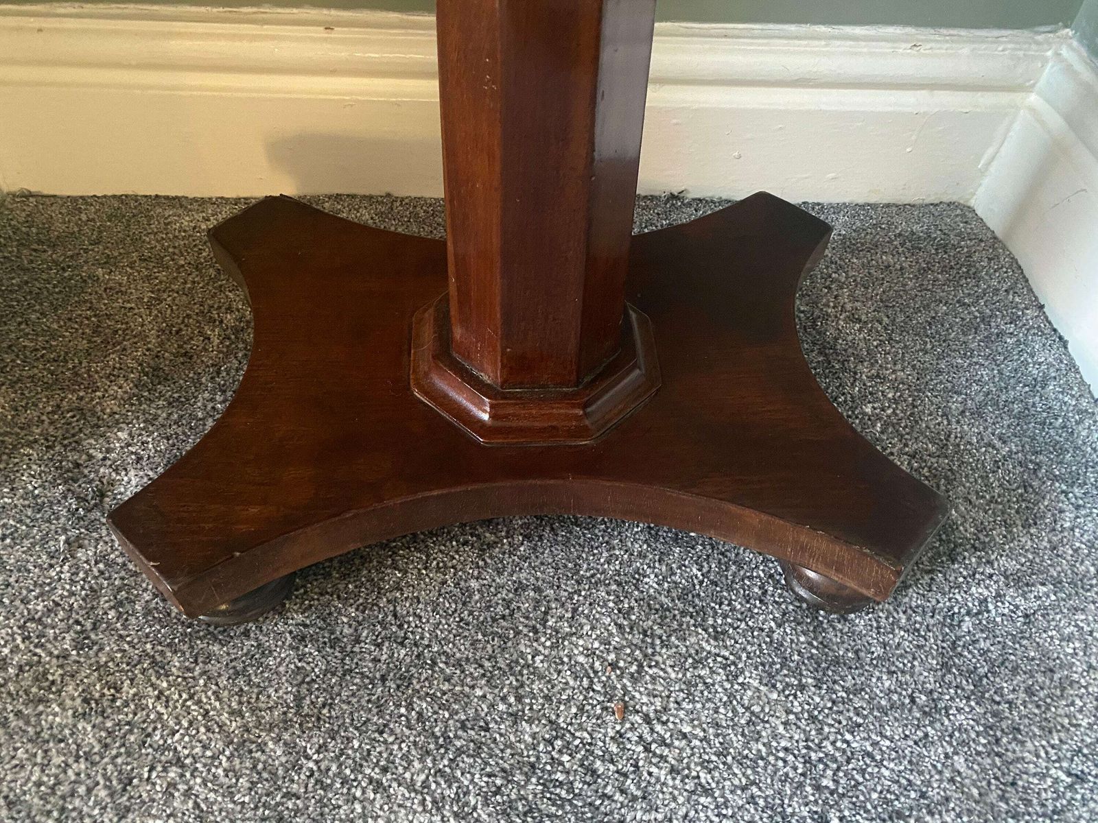 Antique Arts And Crafts Mahogany Side Table Wine Table With Detailed Table Top & Pedestal Base photo vintage