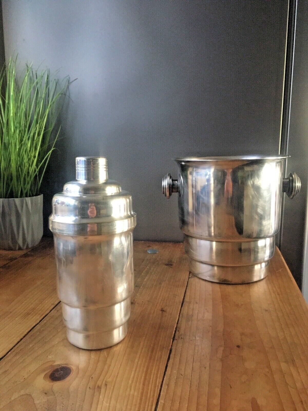 photo vintage Superb French Antique Art Deco Stepped Silver Plated Cocktail Shaker Bar Cabinet