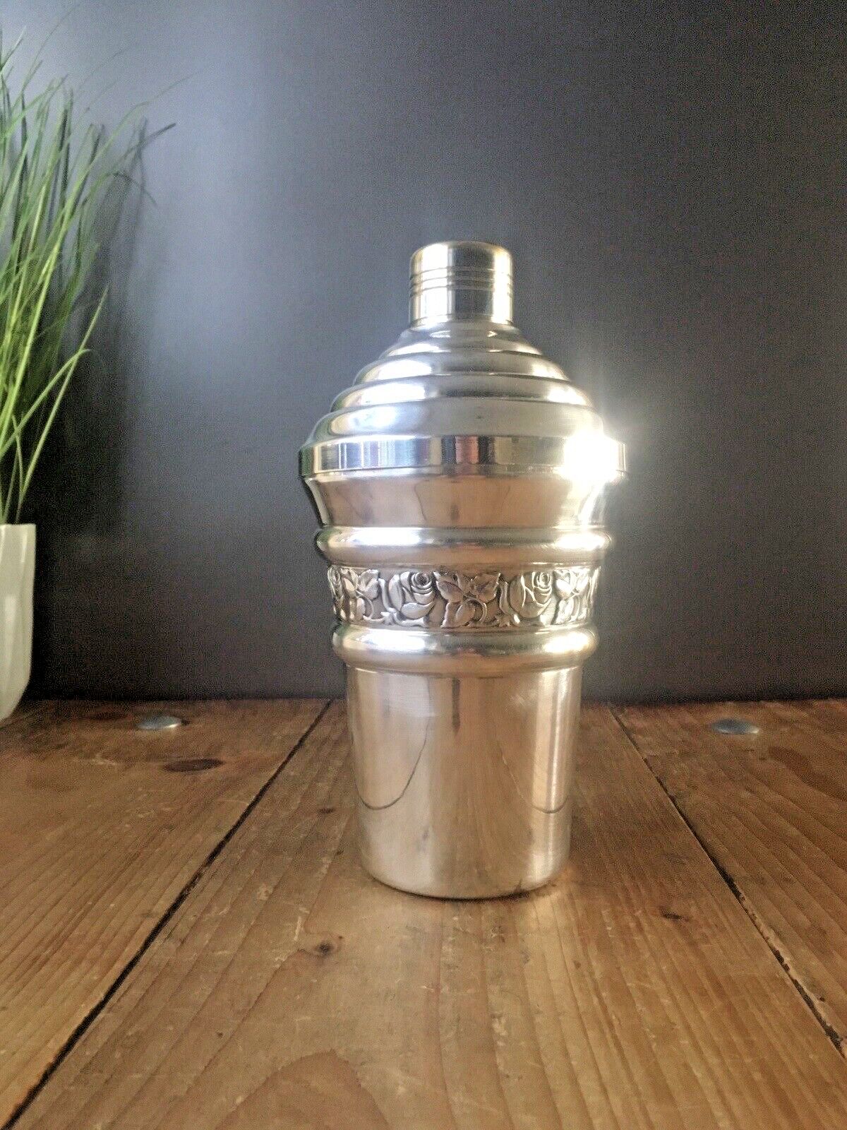 Antique Art Deco French Repousse Rose Stepped Silver Plated Cocktail Shaker Bar photo furniture
