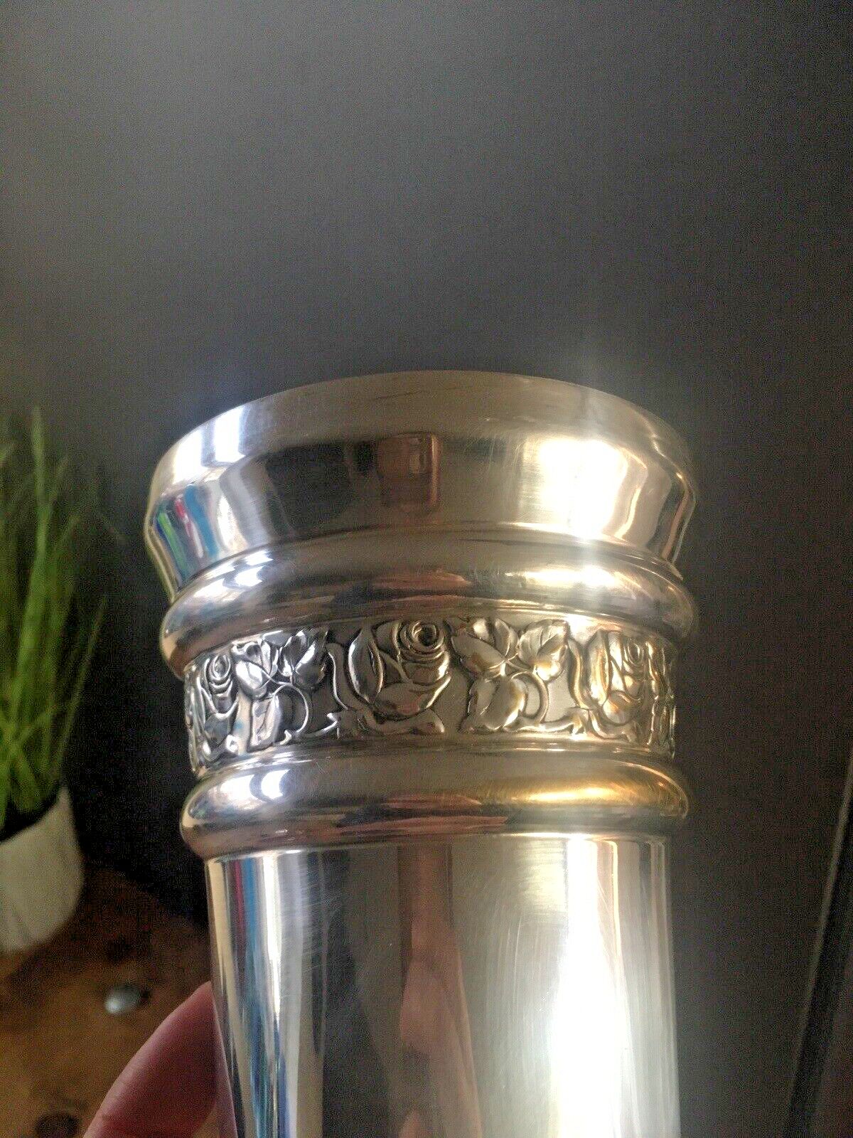 photo buy Antique Art Deco French Repousse Rose Stepped Silver Plated Cocktail Shaker Bar