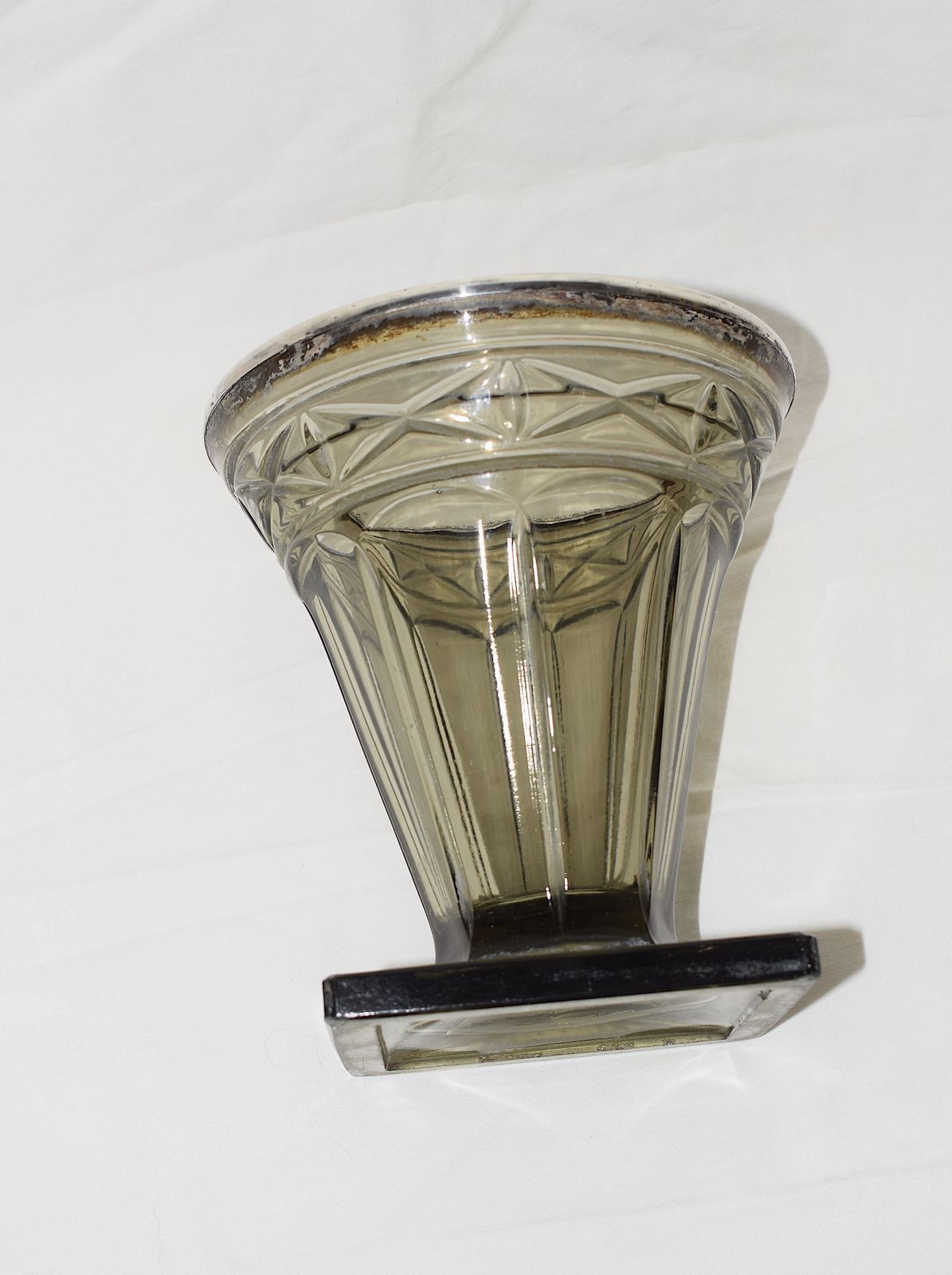 photo for sale A French Silver Plated And Dark Green/Gray Vase From The 1930s