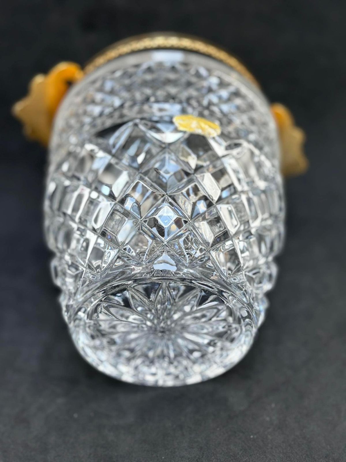 Ice Bucket Heavy Crystal With Golden Shell Handles Mid Century Barware Mixology Tools Bar Cart Decor Man Cave Gift Hollywood Regency photo vintage