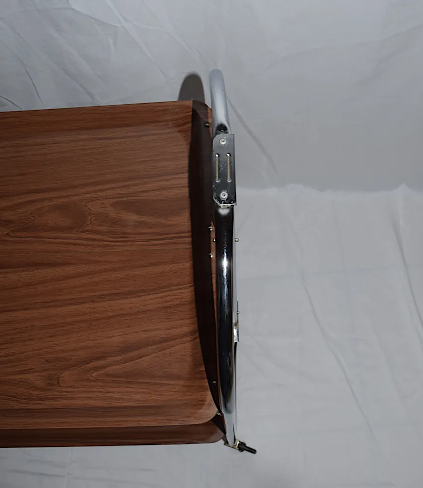 photo for sale A Mid Century Bremshey & Co German Dinette Trolley. Made Of Chrome & Lamented Wood. It Folds Into A Smaller Frame. Attribution Mark On The Wheels.