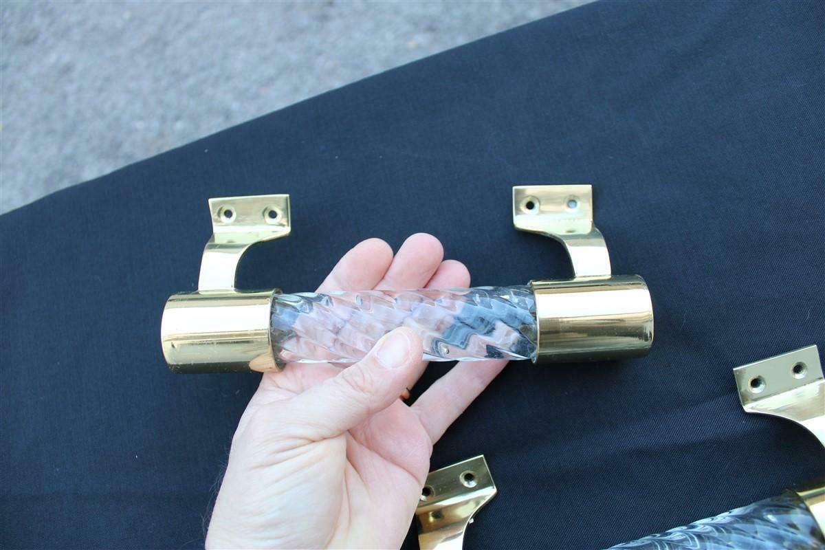 Pair Of Venini Handles In Murano Glass Torcello And Brass 1940s Gold photo Home Fixtures