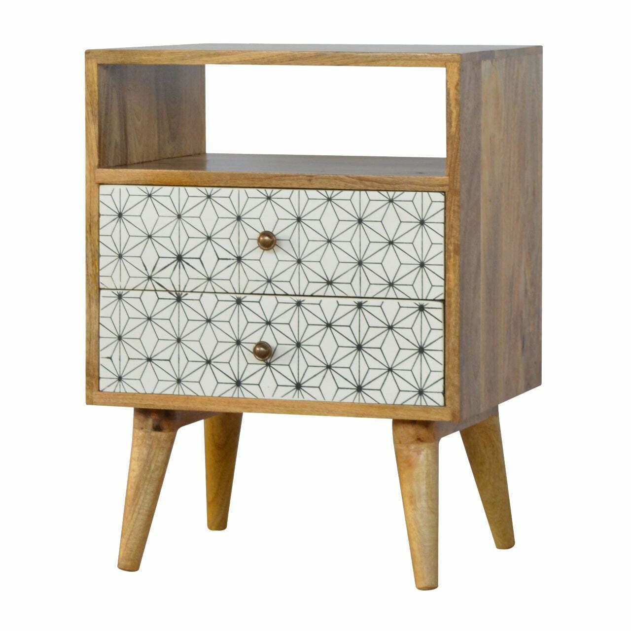 2 Drawer Geometric Screen Printed Bedside With Open Slot photo furniture