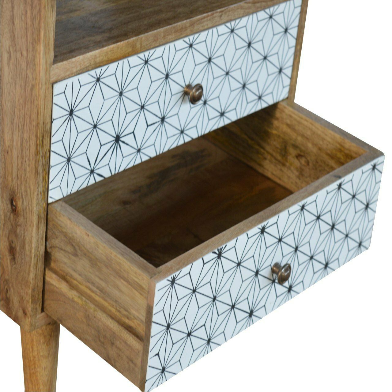 2 Drawer Geometric Screen Printed Bedside With Open Slot photo vinterior