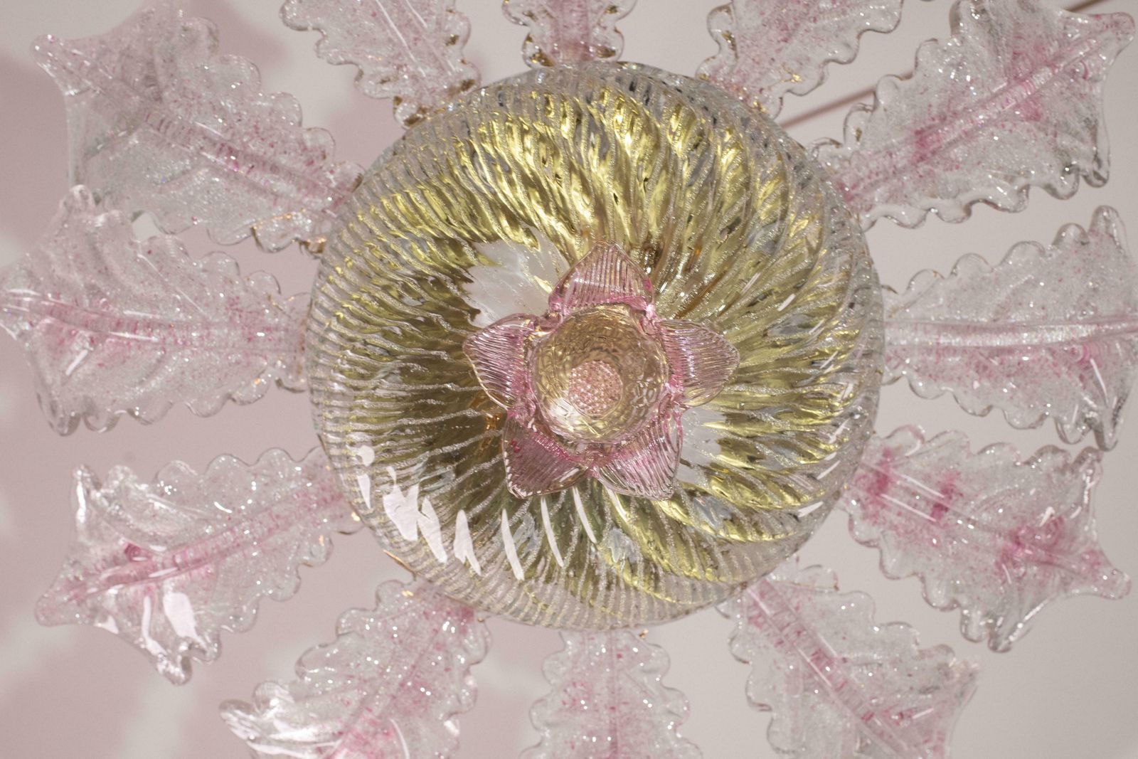 Lovely Pink Murano Glass Leave Ceiling Light Or Chandelier, 1970s photo 2267.0