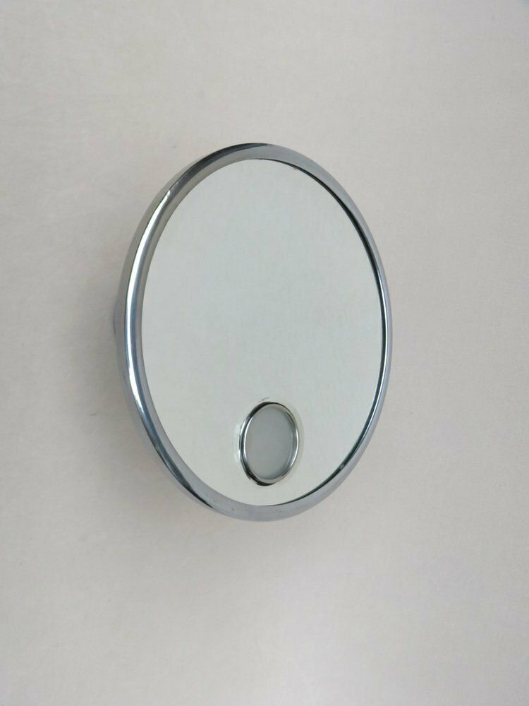 Chrome Plated Illuminated Wall Mirror, Magnifying, From Le Mirophar Brot Déposé, France, 1950s photo for sale