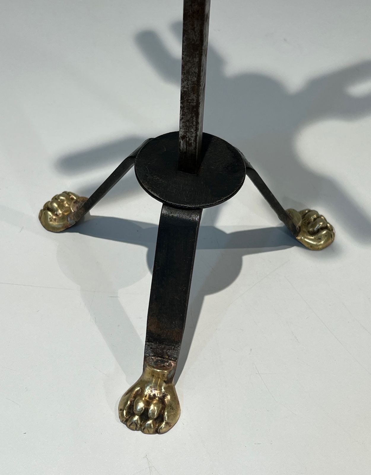 Brass And Brushed Steel Fire Kit With Claw Feet Attributed To Maison Jansen photo vintage