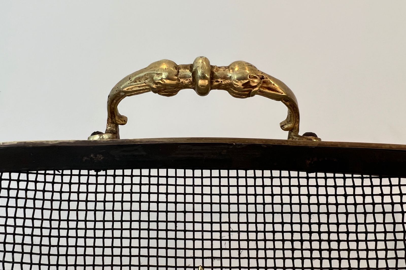 Neoclassical Style Firewall In Steel, Brass And Mesh With Fleurs De Lys Decor photo vintage