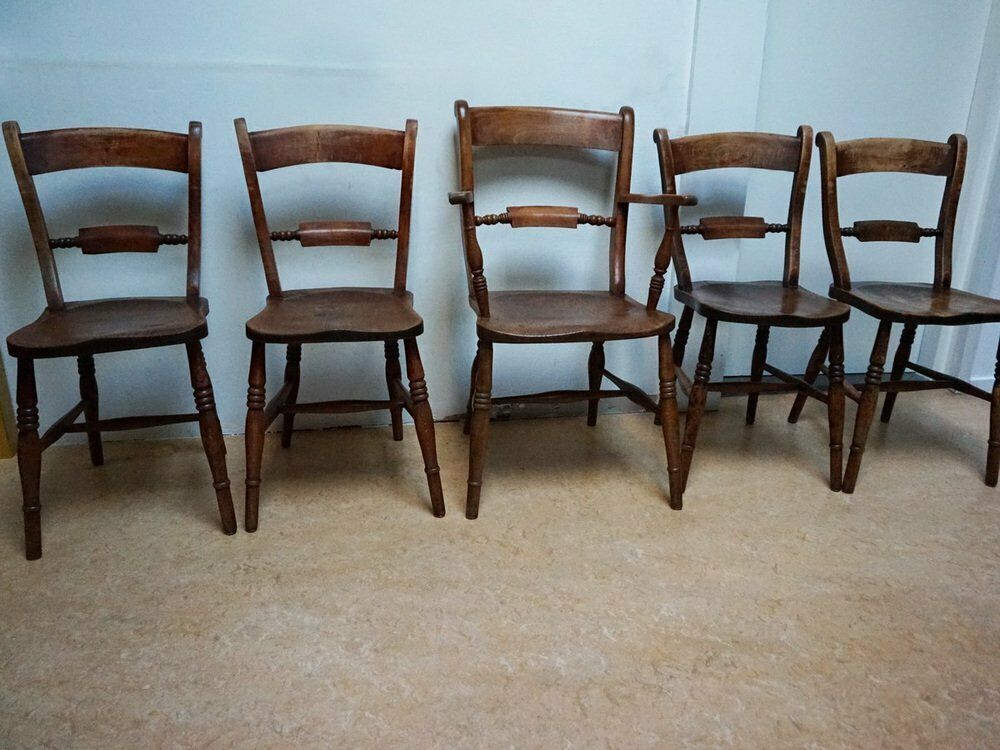 Oxford Windsor Bow Bar Back Chairs, 1850s, Set Of 5