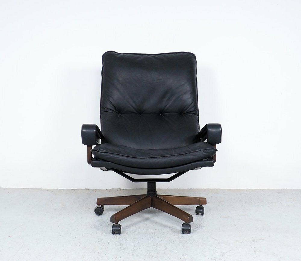 Black Leather King Chair By André Vandenbeuck For Strässle, 1960s photo buy