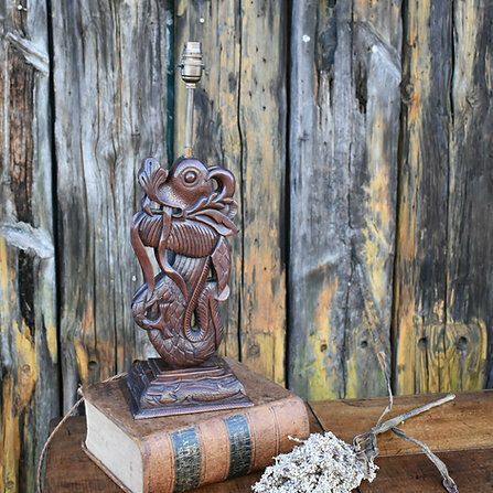 Antique Vintage Hand Carved Wooden Chinese New Year Dragon Table Lamp photo furniture