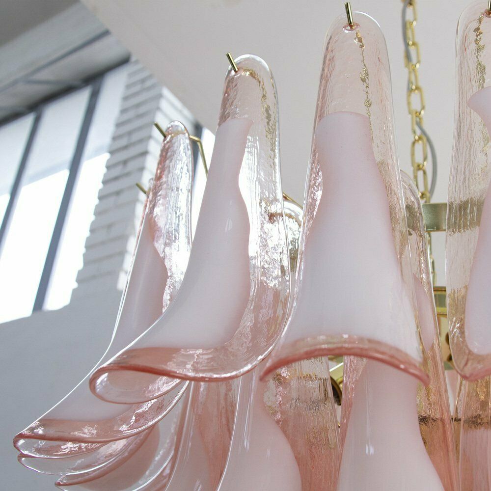 Petal Shaped Chandelier In Pink And White Murano Glass, Italy, 1990s photo Lighting