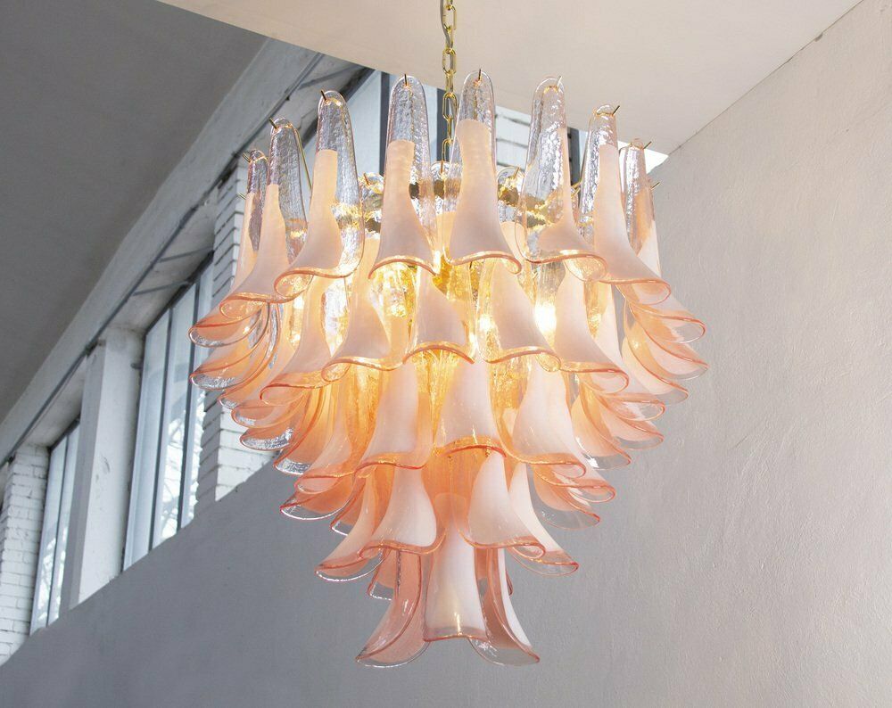 Petal Shaped Chandelier In Pink And White Murano Glass, Italy, 1990s photo buy