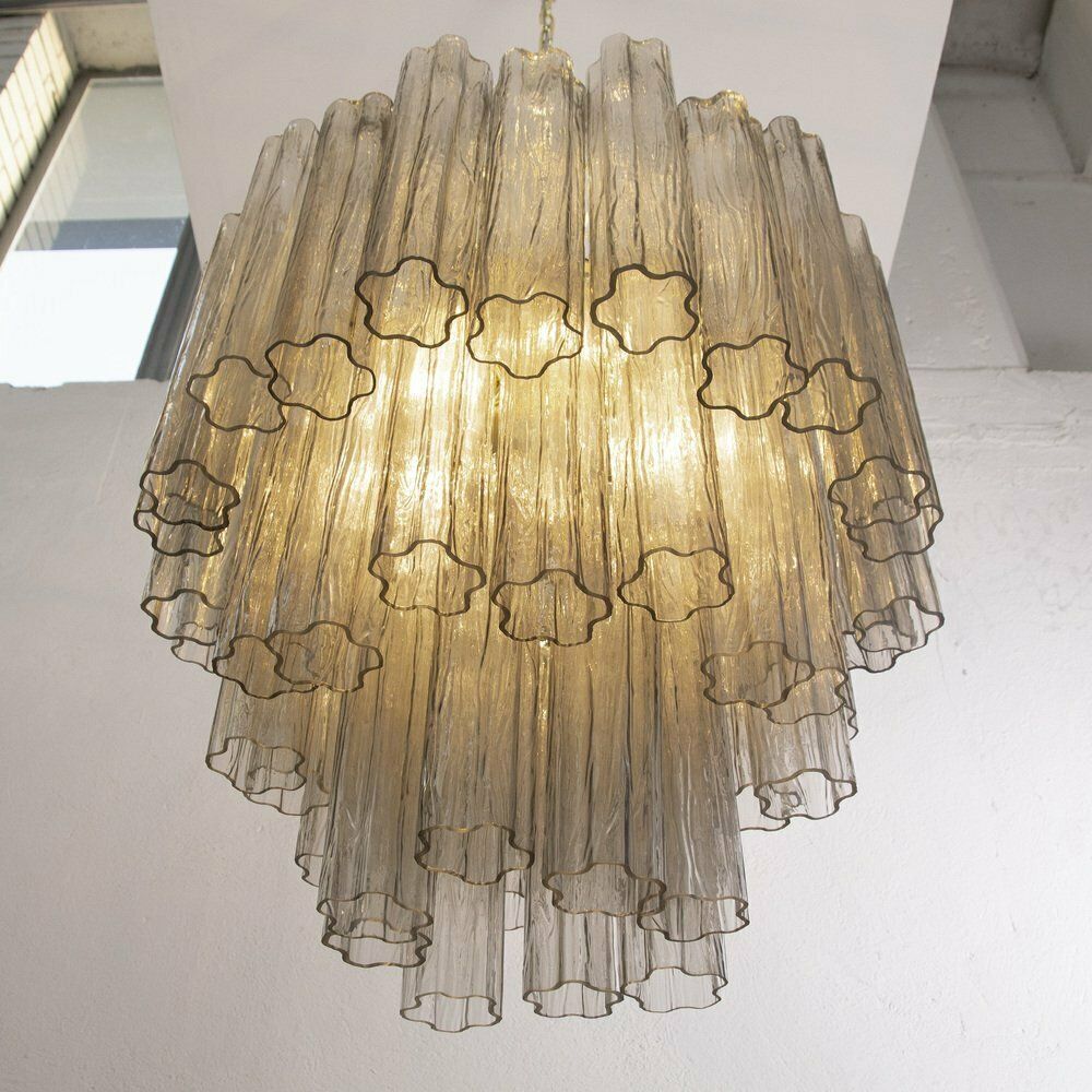 Tronchi Chandelier In Gray Murano Glass, 1980s photo vintage