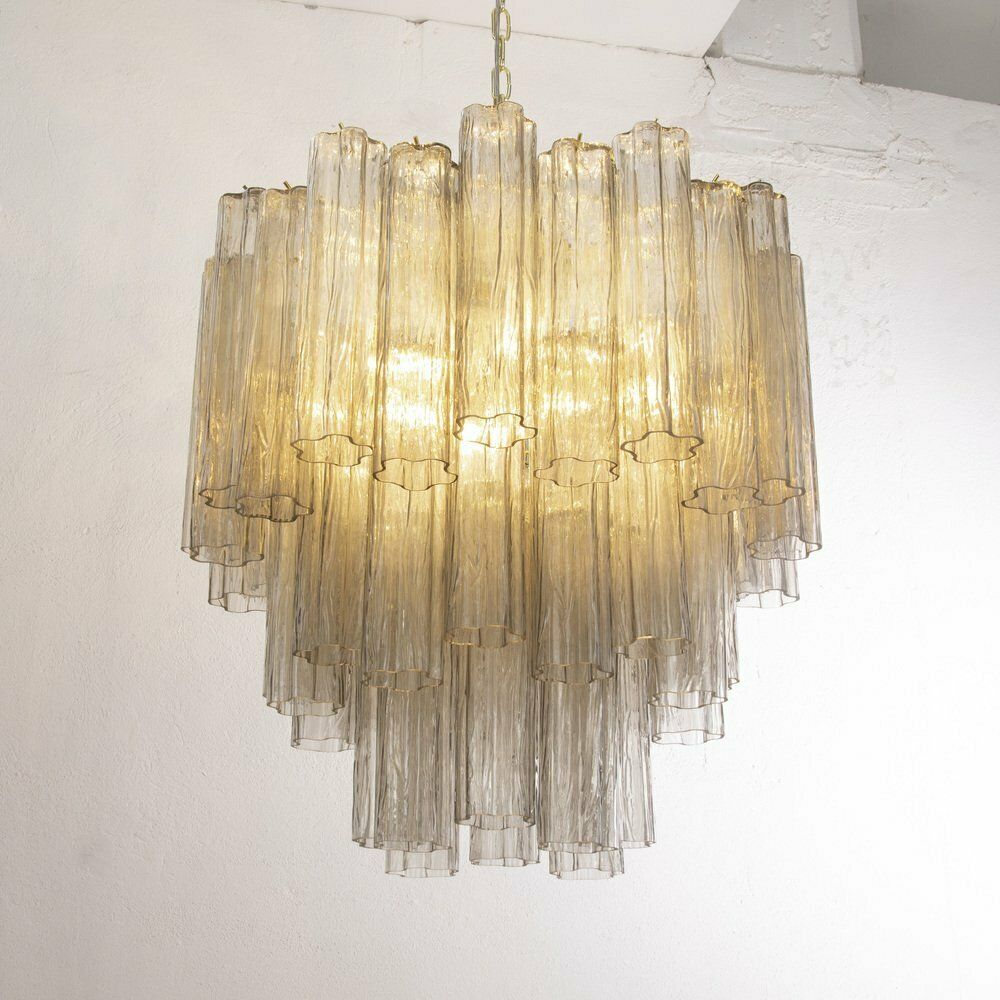 photo for sale Tronchi Chandelier In Gray Murano Glass, 1980s
