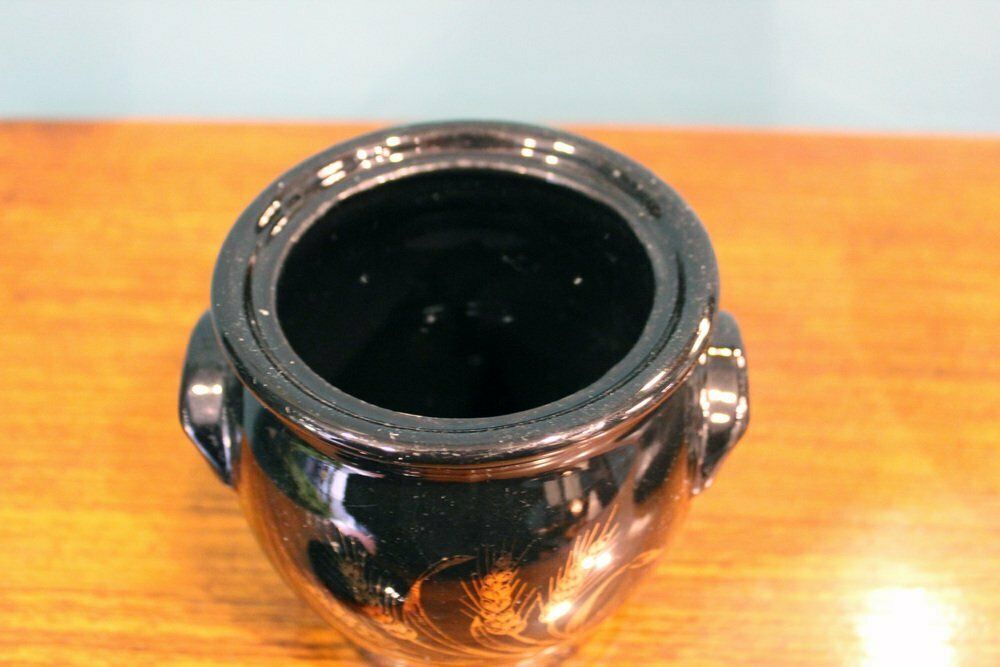 photo furniture Black Lacquered Container Vase In Gold, France, 1970s