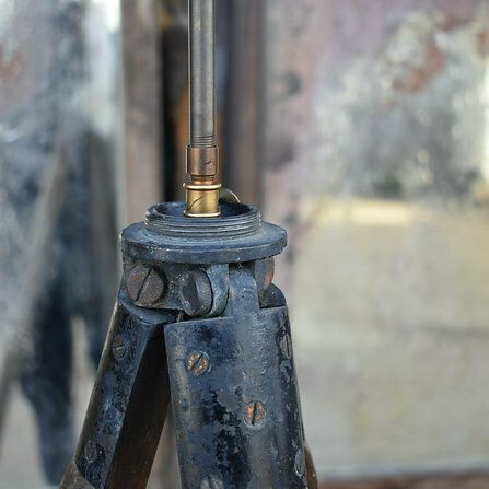 photo for sale Antique 19th Century Mahogany Surveyor's Tripod Stand Light Standard Floor Lamp