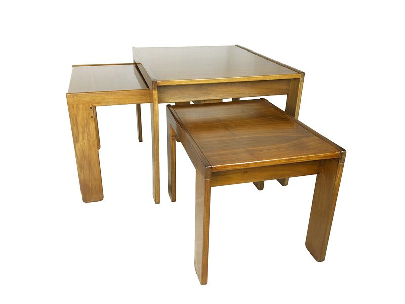 Set Of 3 Walnut Nesting Low Tables Mod. 777 By Afra & Tobia Scarpa For Cassina, 1967 photo for sale