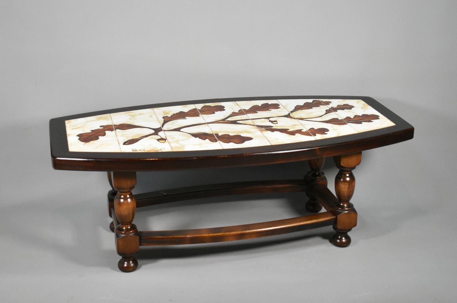 1970s French Designer Coffee Table With Tiled Signed Top photo for sale