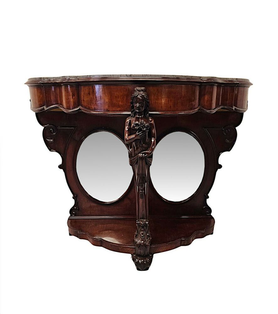 A Very Rare And Impressive Pair Of Tall 19th Century Marble Top Country House Console Tables photo furniture