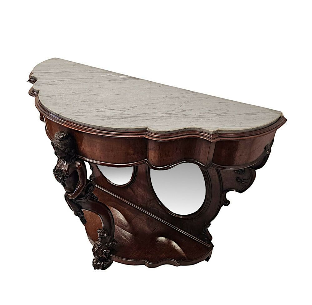 A Very Rare And Impressive Pair Of Tall 19th Century Marble Top Country House Console Tables photo vinterior