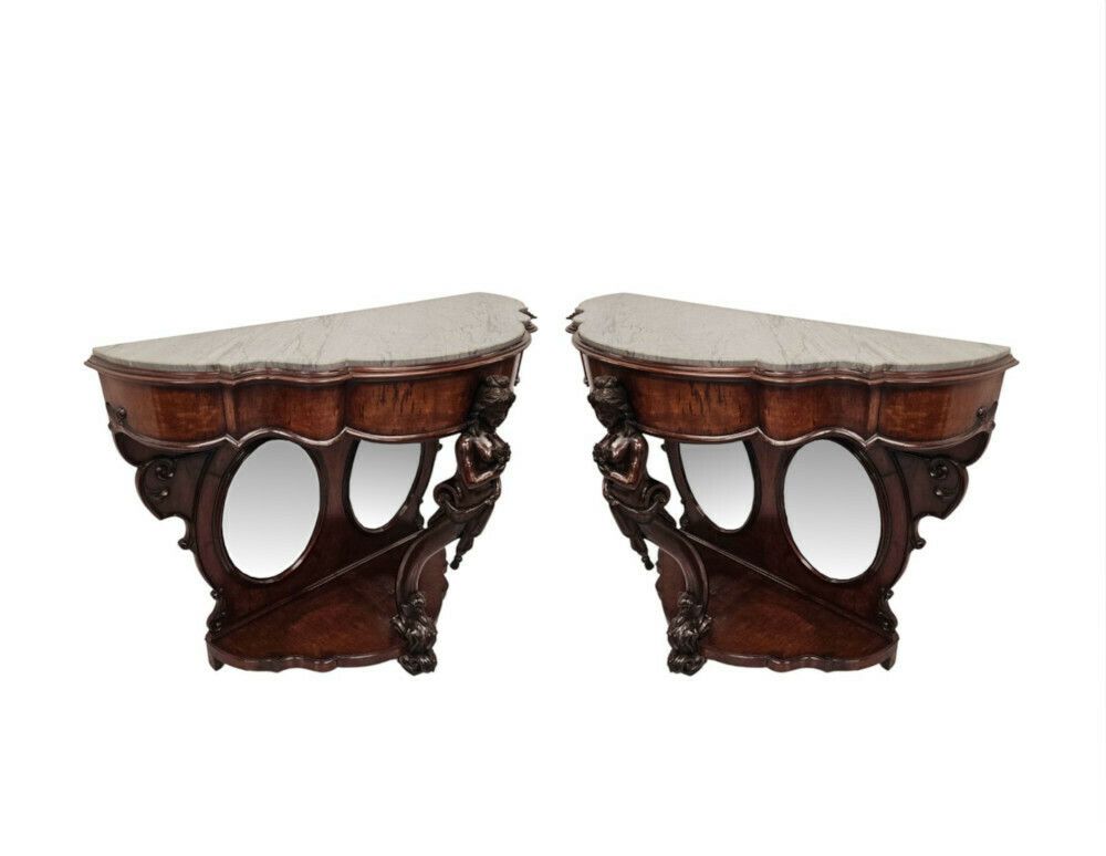 A Very Rare And Impressive Pair Of Tall 19th Century Marble Top Country House Console Tables photo buy