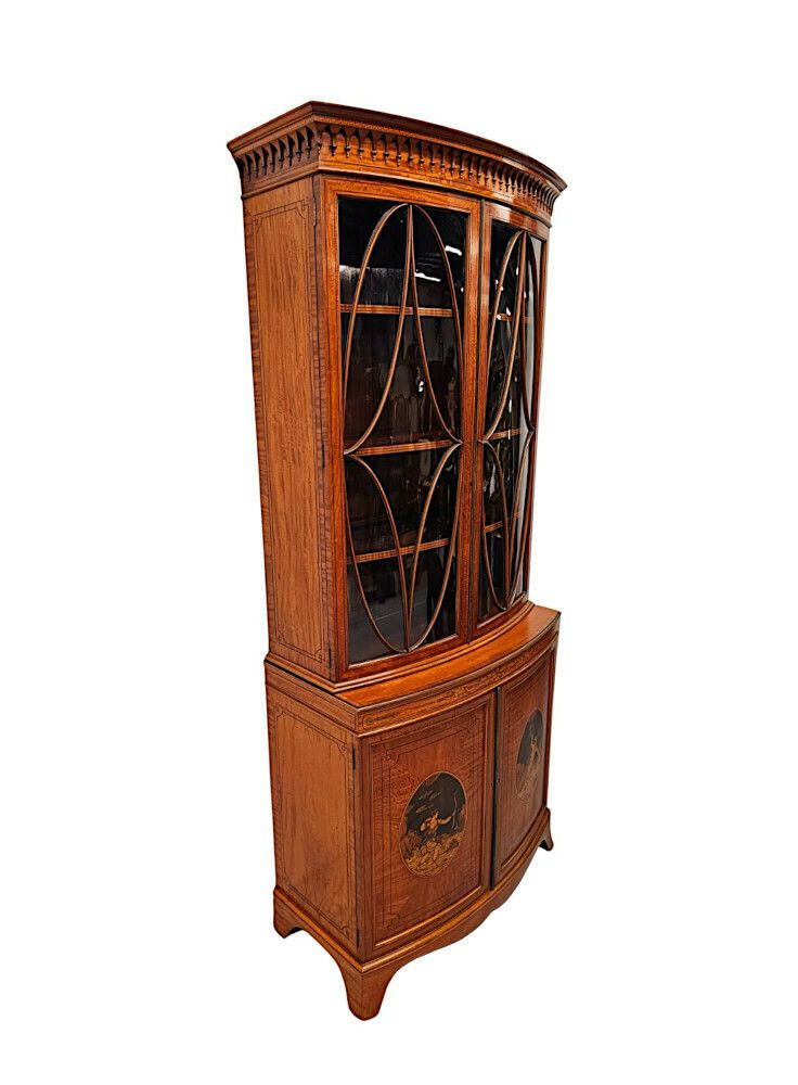 A Very Fine Edwardian Marquetry Inlaid Bowfronted Bookcase In The Manner Of Edward And Roberts photo buy