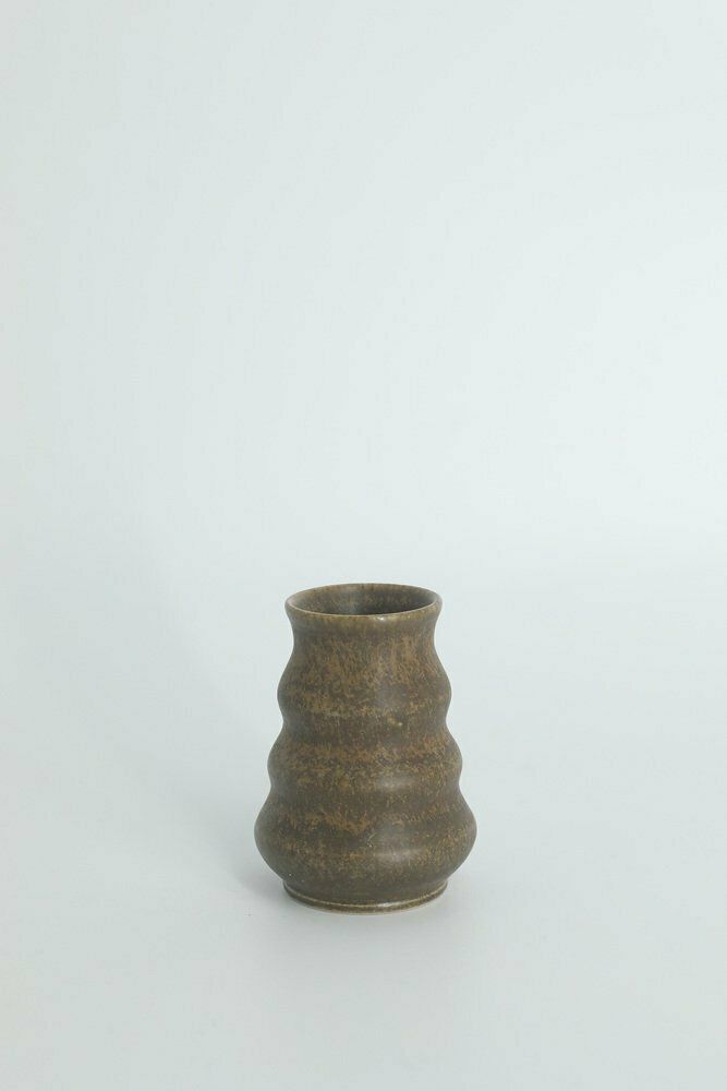 Small Mid Century Scandinavian Modern Collectible Brown & Blue Wavy Glazed Stoneware Vases By Gunnar Borg For Höganäs Ceramics, 1960s, Set Of 3 photo 445.0