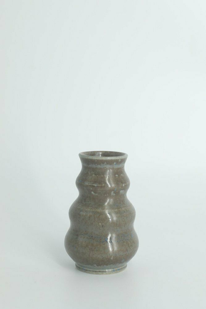 Small Mid Century Scandinavian Modern Collectible Brown & Blue Wavy Glazed Stoneware Vases By Gunnar Borg For Höganäs Ceramics, 1960s, Set Of 3 photo vintage