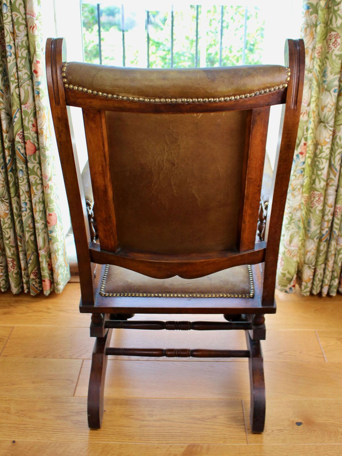 Edwardian Mahogany Framed Leather Rocking Chair photo for sale