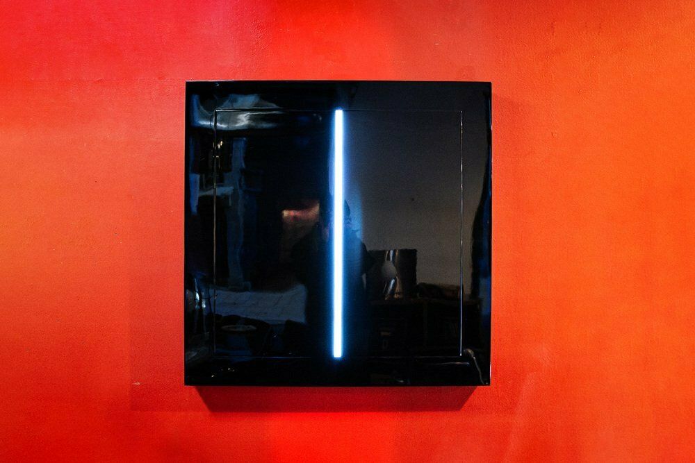 Beppe Sesia, Light On Black Wall, 1970s, Luminous Sculpture In Steel And Methacrylate photo furniture
