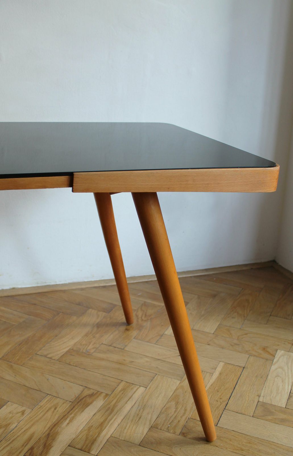 photo for sale 1960's Mid Century Coffee Table With A Black Opaxite Glass By Jiri Jiroutek